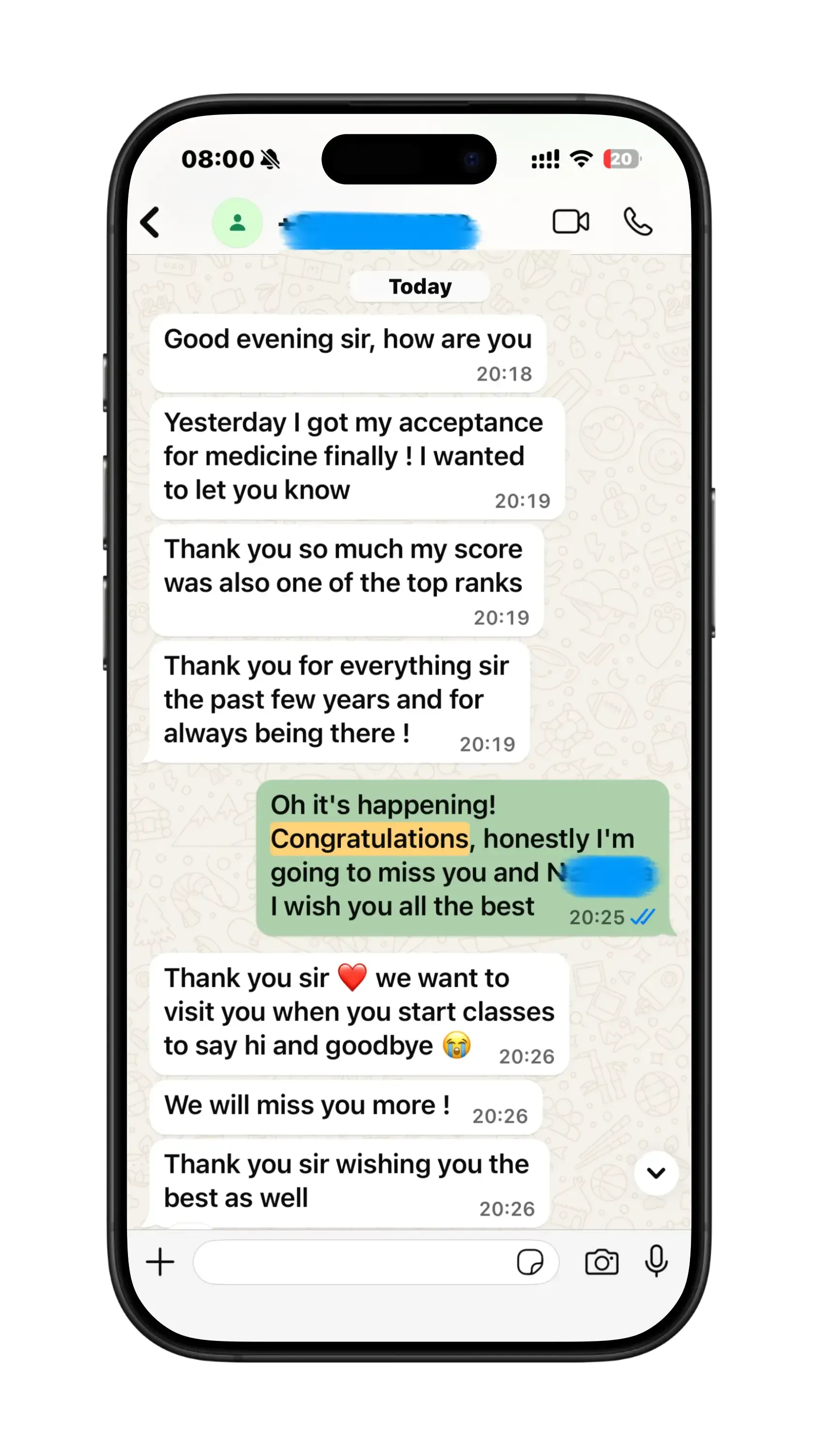 WhatsApp message from a Chem-Bio student